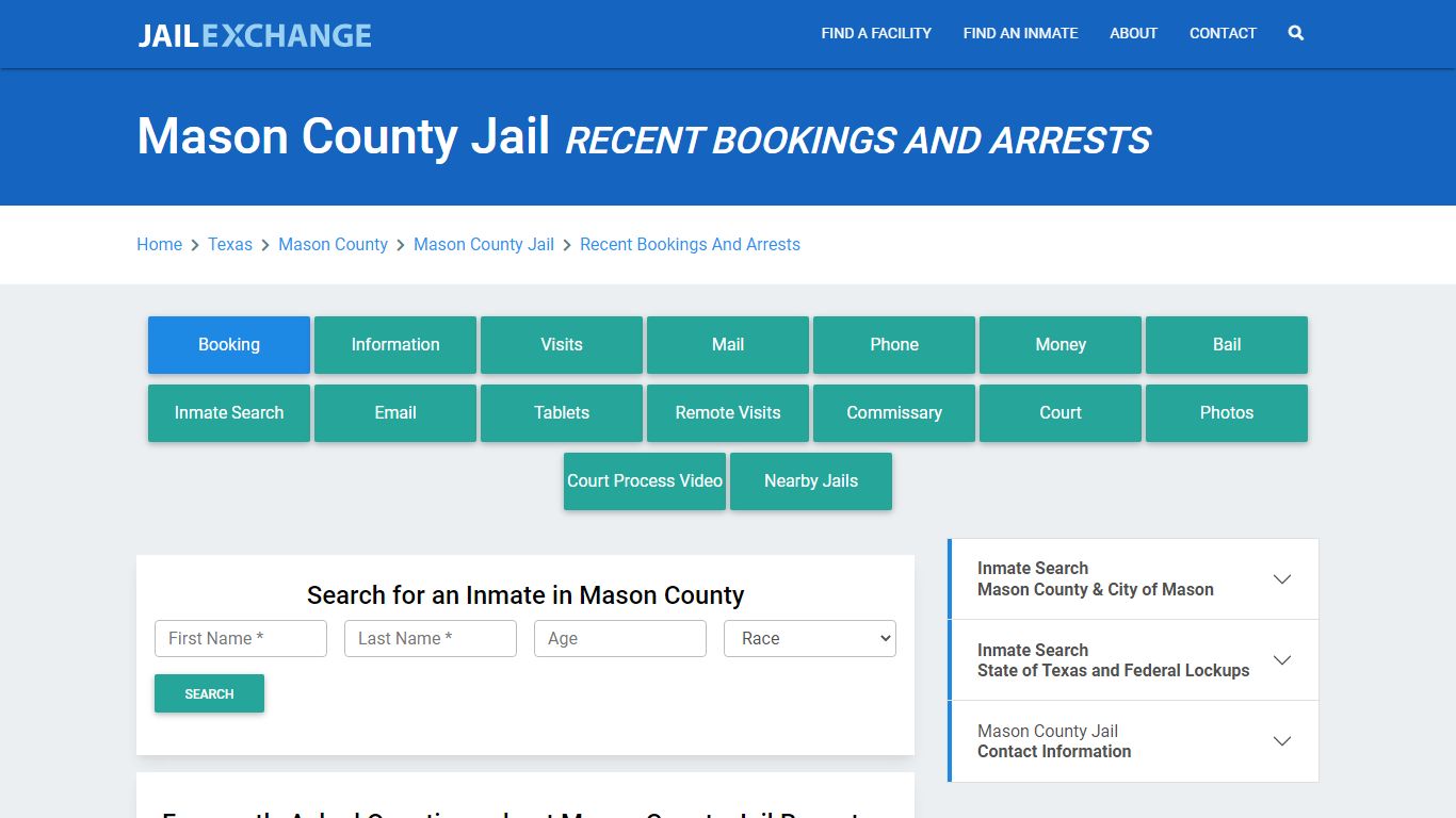 Mason County Jail Recent Bookings And Arrests - Jail Exchange